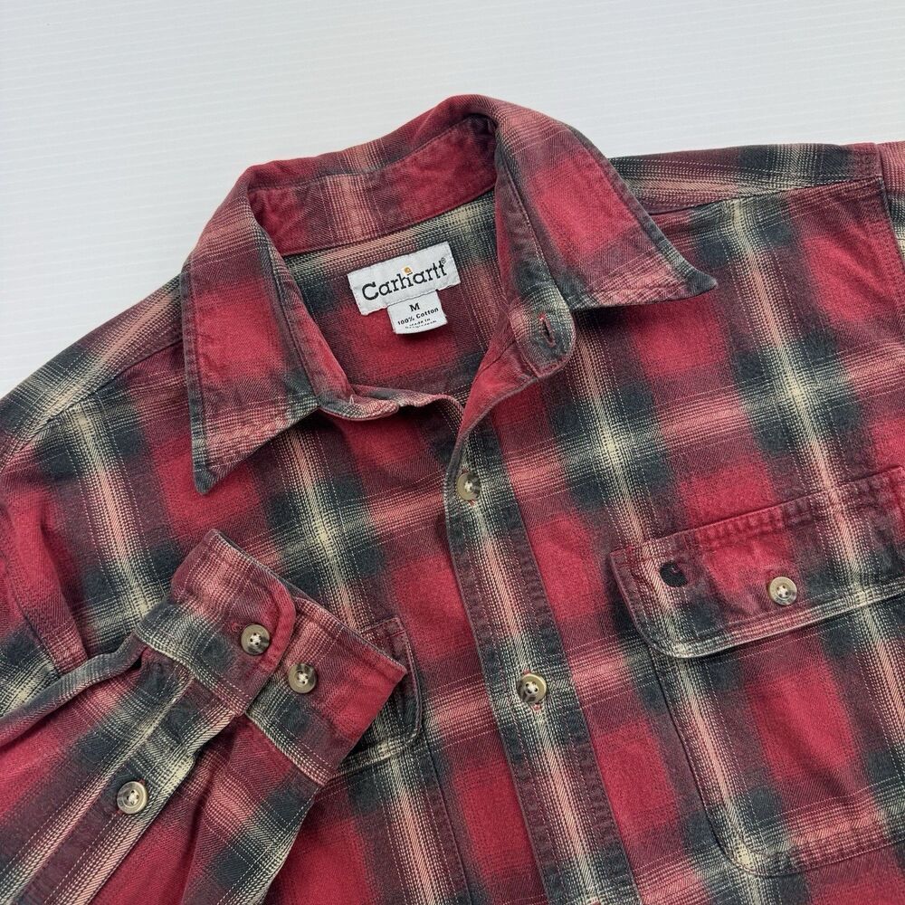 Carhartt Heavyweight Flannel Shirt Mens M Red Plaid Button Up Shacket